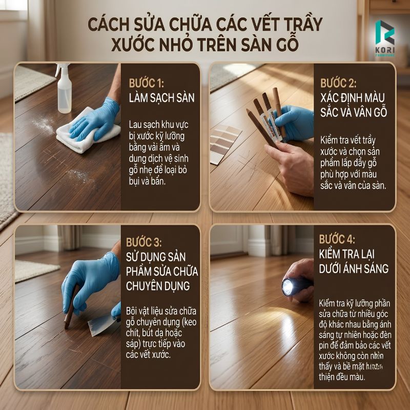 Cách sửa chữa các vết trầy xước nhỏ trên sàn