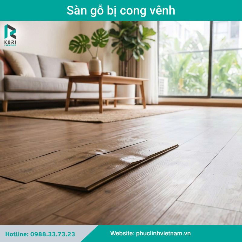 Sàn gỗ bị cong vênh phồng rộp do ẩm nước
