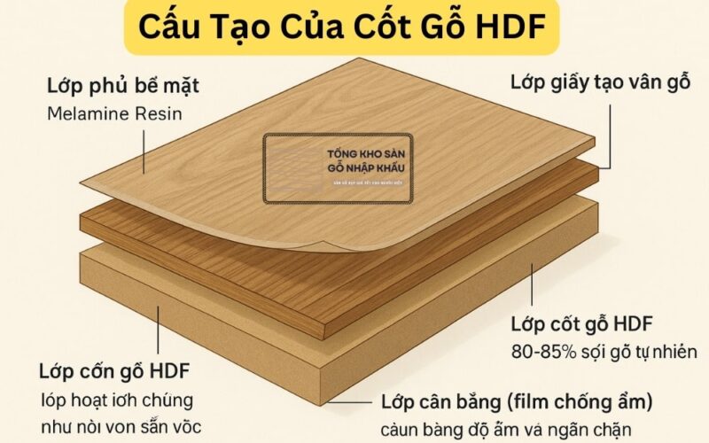 Cấu tạo cốt HDF bên trong sàn gỗ công nghiệp