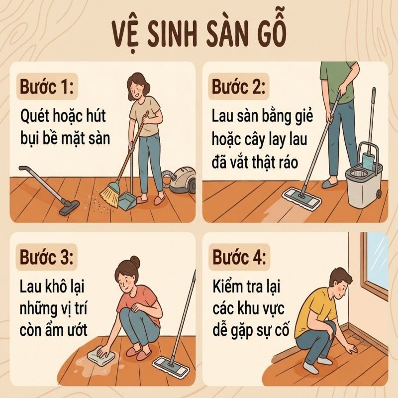 Các bước vệ sinh sàn gỗ