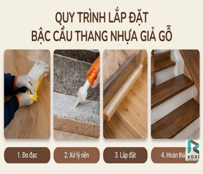 Các bước thi công ốp bậc cầu thang nhựa giả gỗ 